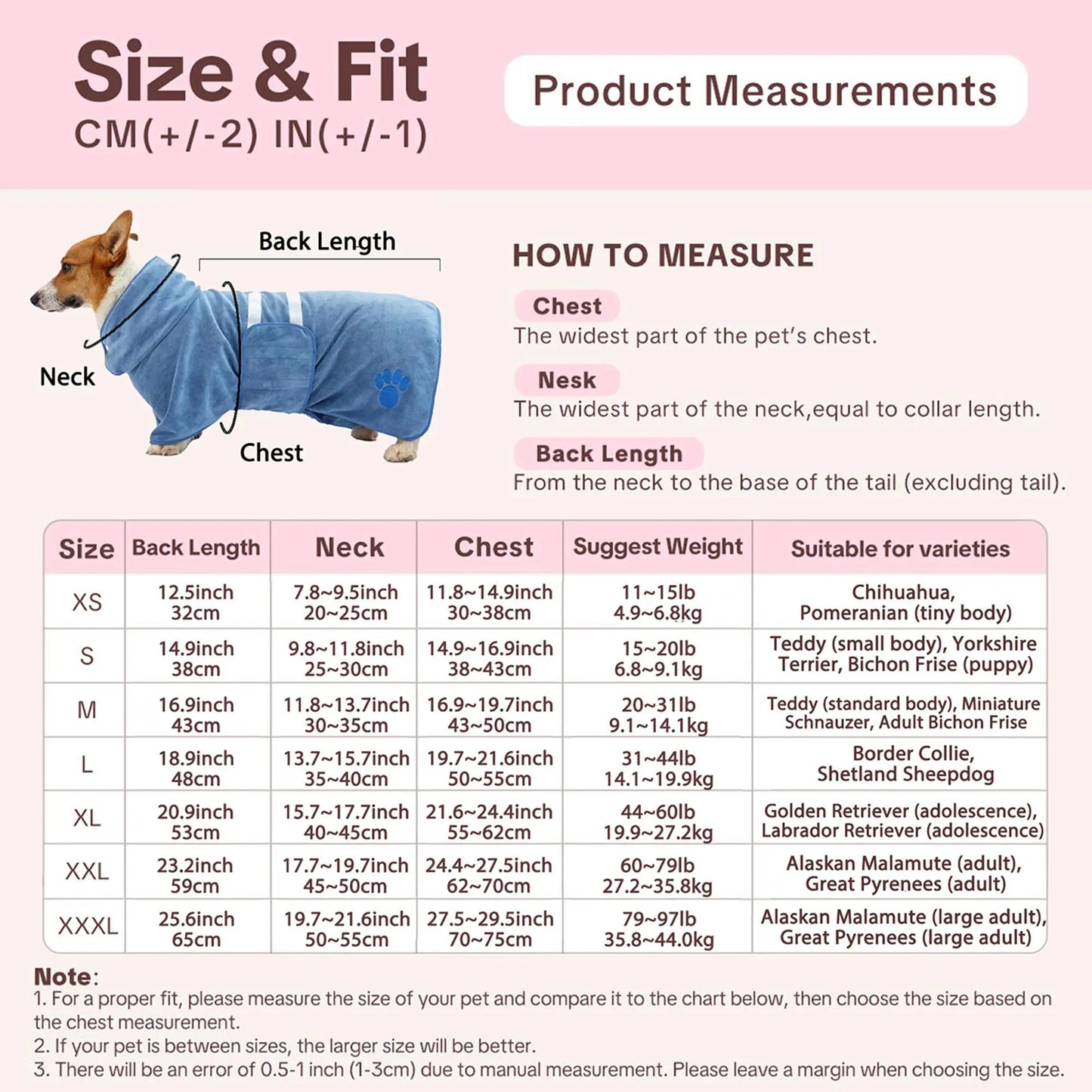 Quick-Drying Embroidered Terry Dog Bathrobe with Adjustable Belly Band - Super-Absorbent and Soft Fabric