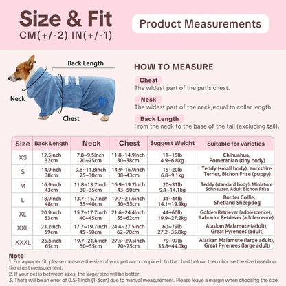 Quick-Drying Embroidered Terry Dog Bathrobe with Adjustable Belly Band - Super-Absorbent and Soft Fabric