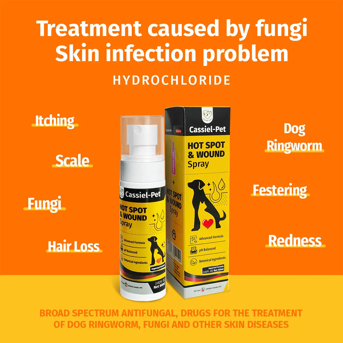 Cassiel Pet Hot Spot and Wound Relief Spray for Dogs and Cats - Natural Soothing Formula for Clean, Soft Skin and Reduced Itching - Enhanced Packaging