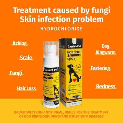 Cassiel Pet Hot Spot and Wound Relief Spray for Dogs and Cats - Natural Soothing Formula for Clean, Soft Skin and Reduced Itching - Enhanced Packaging